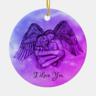 Angel Eros in Love , I Love You Ceramic Tree Decoration