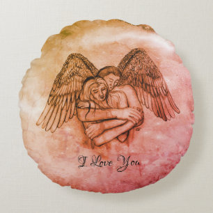 Angel Eros in Love , I Love You Round Cushion