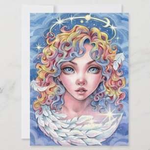 Angel Eyes Fantasy Girl Wings Stars Art Card