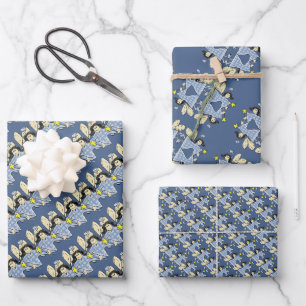 Angel Fairy Blue Check Animated Digital Art Wrapping Paper Sheet