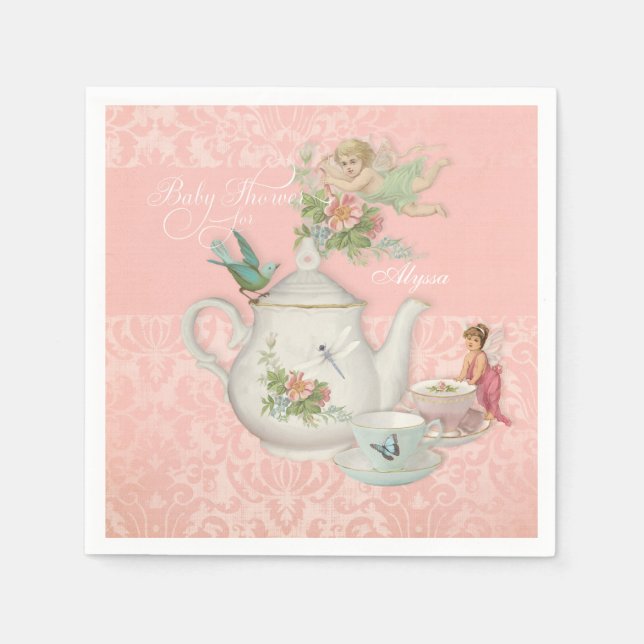 Angel Fairy Teapot Tea Cup Party Baby Shower Decor Napkin (Front)
