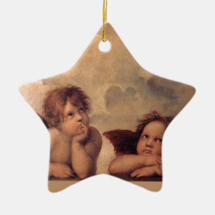 angel faith Raphael vintage old painting blessing Ceramic Tree Decoration