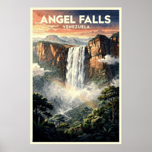 Angel Falls Venezuela Vintage Travel Poster