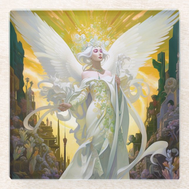 Angel Fantasy Art Glass Coaster (Front)
