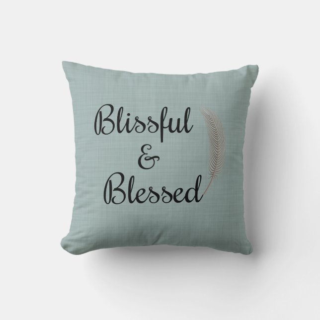 Angel feather blue teal linen print throw pillow (Front)