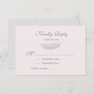 Angel Feather Blush Pink Grey Wedding RSVP Invitation