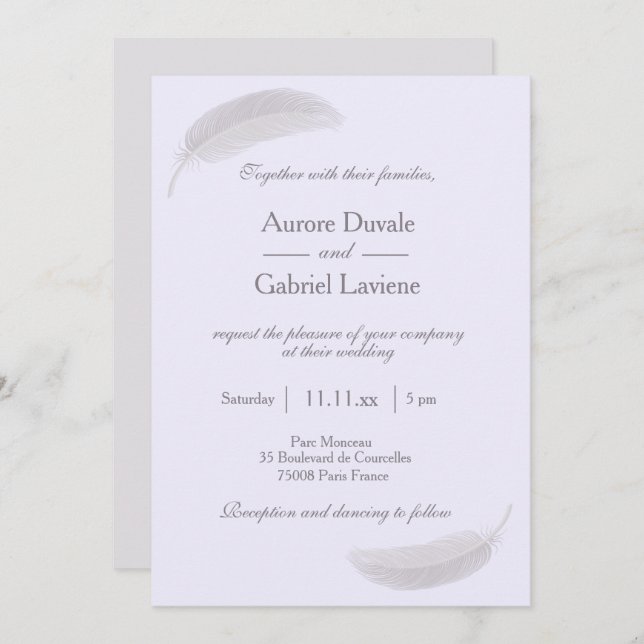 Angel Feather Lilac Lavender Grey Wedding Invitation (Front/Back)