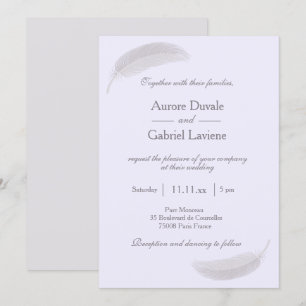 Angel Feather Lilac Lavender Grey Wedding Invitation
