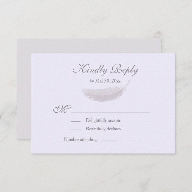 Angel Feather Lilac Lavender Grey Wedding RSVP Invitation (Front/Back)