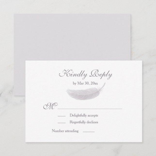 Angel Feather Lilac White Grey Wedding RSVP Invitation (Front/Back)