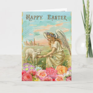 Angel Feeding Lamb. Easter Card. Holiday Card