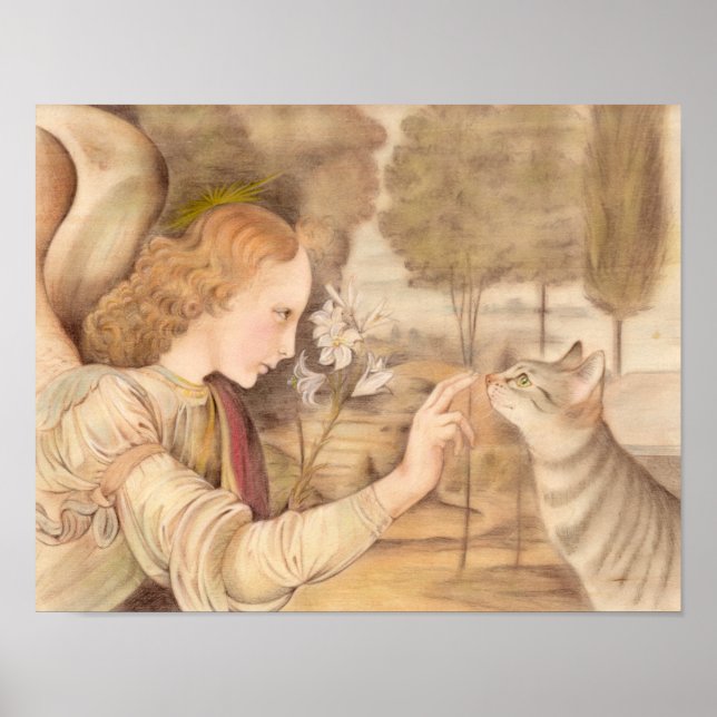Angel fingertips and cat Leonardo da Vinci Poster (Front)
