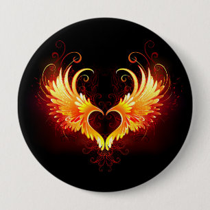 Angel Fire Heart with Wings 10 Cm Round Badge