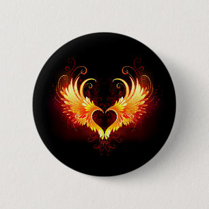 Angel Fire Heart with Wings 6 Cm Round Badge
