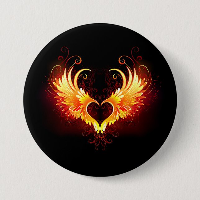 Angel Fire Heart with Wings 7.5 Cm Round Badge (Front)