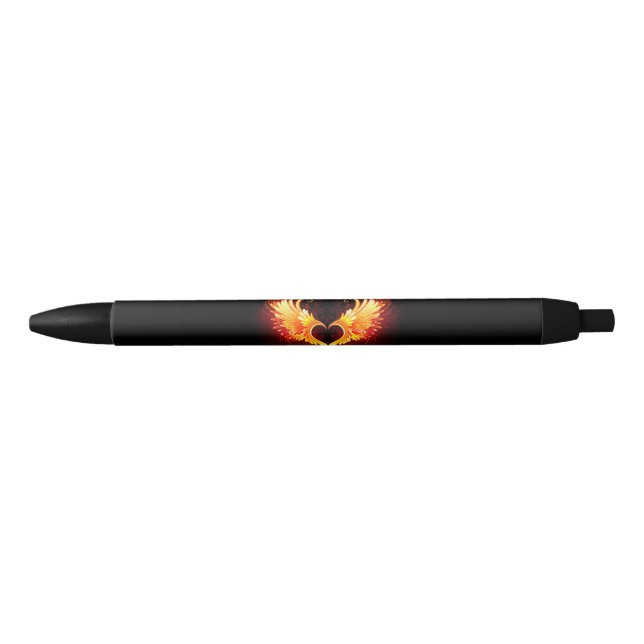 Angel Fire Heart with Wings Black Ink Pen (Front)