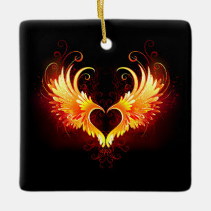 Angel Fire Heart with Wings Ceramic Ornament