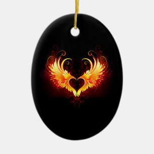 Angel Fire Heart with Wings Ceramic Tree Decoration