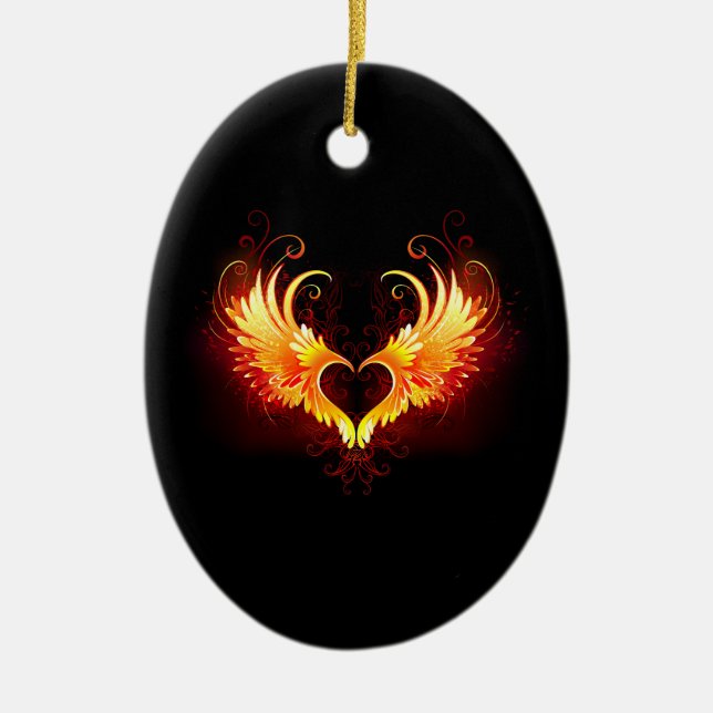 Angel Fire Heart with Wings Ceramic Tree Decoration (Front)