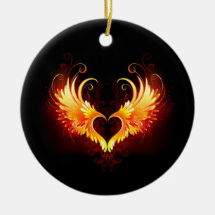Angel Fire Heart with Wings Ceramic Tree Decoration
