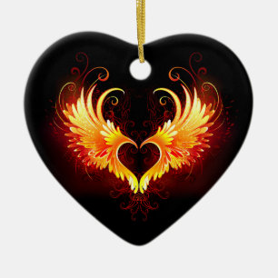 Angel Fire Heart with Wings Ceramic Tree Decoration