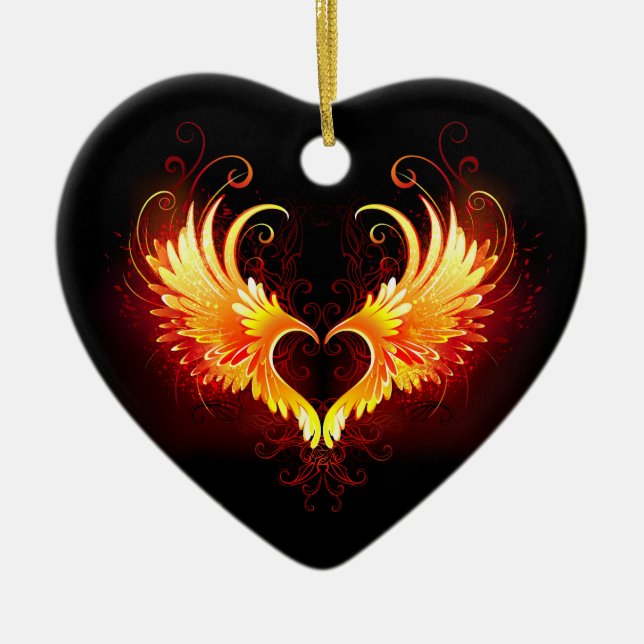 Angel Fire Heart with Wings Ceramic Tree Decoration (Front)