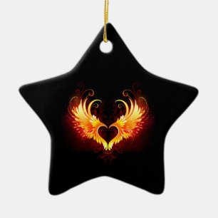 Angel Fire Heart with Wings Ceramic Tree Decoration