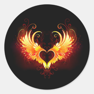 Angel Fire Heart with Wings Classic Round Sticker