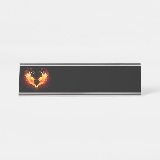 Angel Fire Heart with Wings Desk Name Plate (Front)