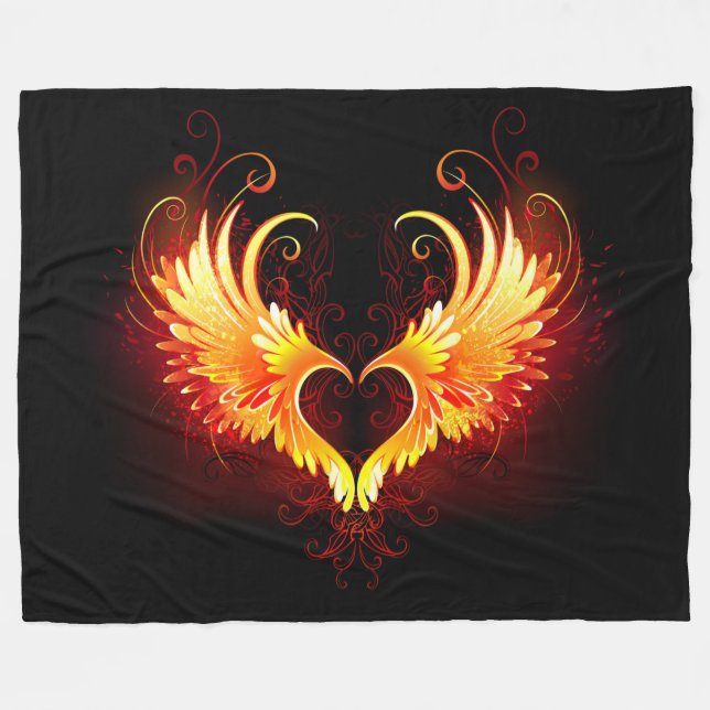Angel Fire Heart with Wings Fleece Blanket (Front (Horizontal))