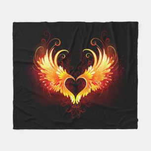 Angel Fire Heart with Wings Fleece Blanket