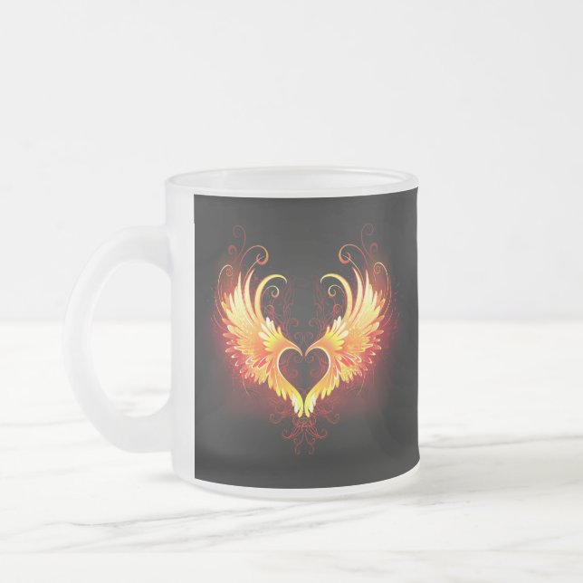 Angel Fire Heart with Wings Frosted Glass Coffee Mug (Left)