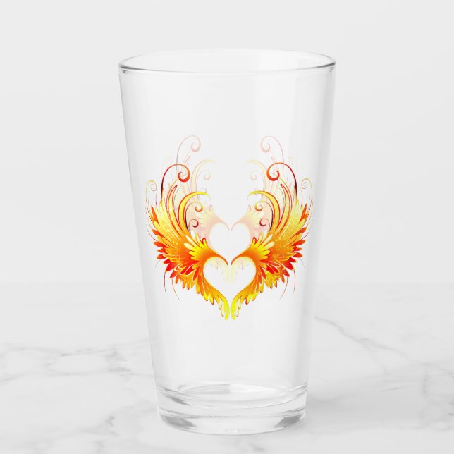 Angel Fire Heart with Wings Glass (Front)