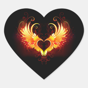 Angel Fire Heart with Wings Heart Sticker