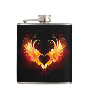 Angel Fire Heart with Wings Hip Flask