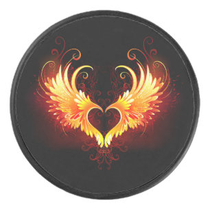 Angel Fire Heart with Wings Hockey Puck