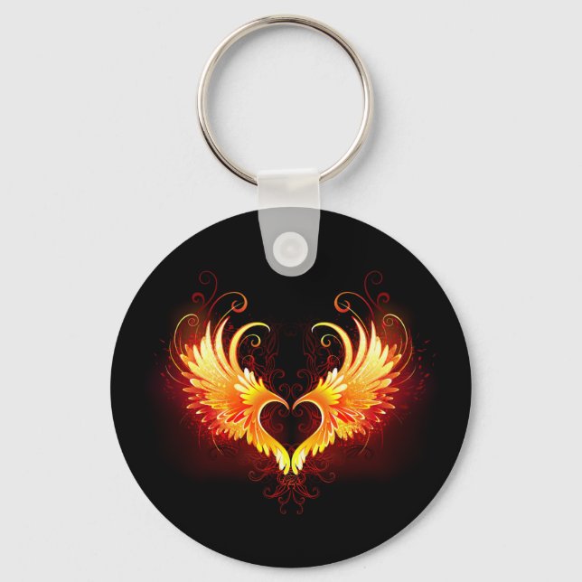 Angel Fire Heart with Wings Key Ring (Front)