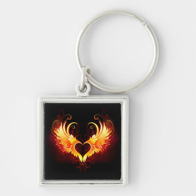 Angel Fire Heart with Wings Key Ring (Front)
