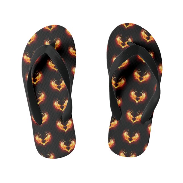 Angel Fire Heart with Wings Kid's Flip Flops (Footbed)