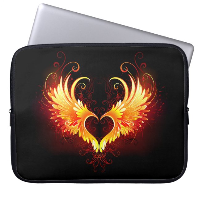 Angel Fire Heart with Wings Laptop Sleeve (Front)