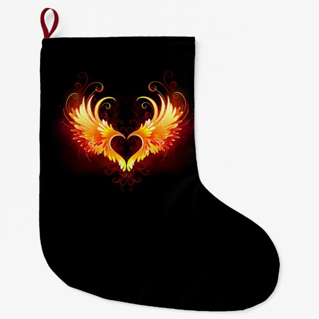 Angel Fire Heart with Wings Large Christmas Stocking (Front)