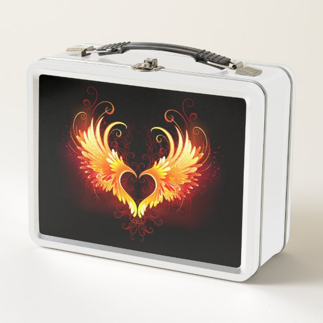 Angel Fire Heart with Wings Metal Lunch Box (Front)