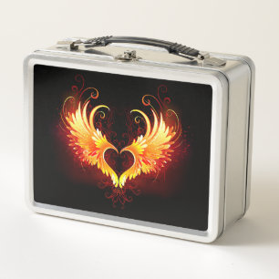 Angel Fire Heart with Wings Metal Lunch Box