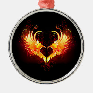 Angel Fire Heart with Wings Metal Tree Decoration