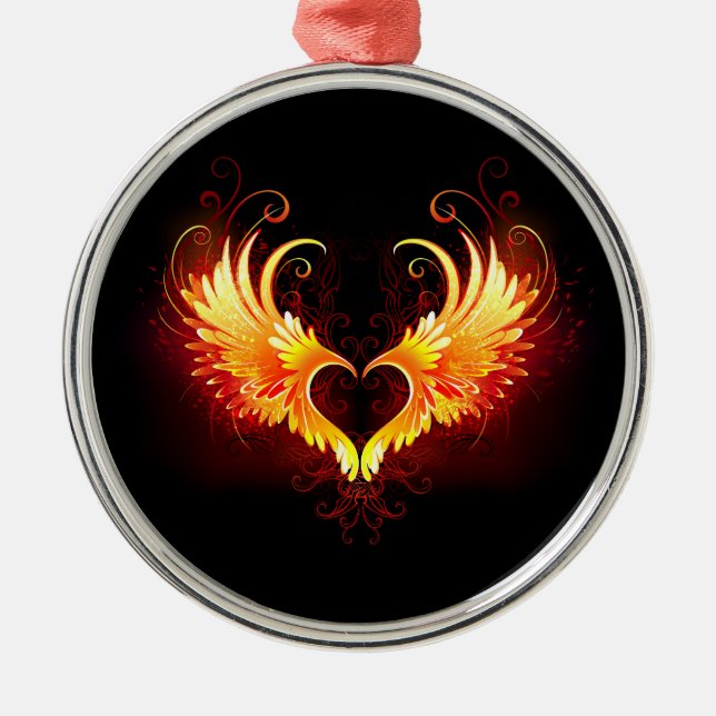 Angel Fire Heart with Wings Metal Tree Decoration (Front)