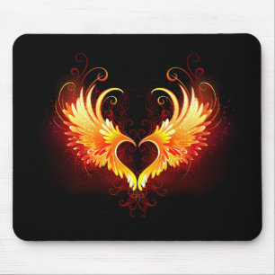Angel Fire Heart with Wings Mouse Mat