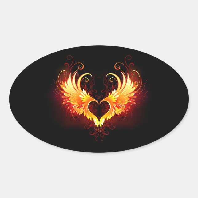 Angel Fire Heart with Wings Oval Sticker (Front)
