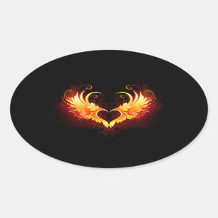 Angel Fire Heart with Wings Oval Sticker