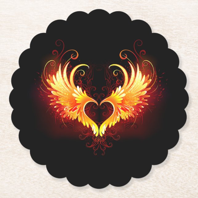 Angel Fire Heart with Wings Paper Coaster (Front)