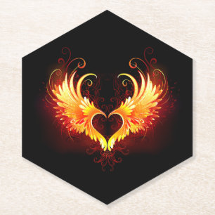 Angel Fire Heart with Wings Paper Coaster
